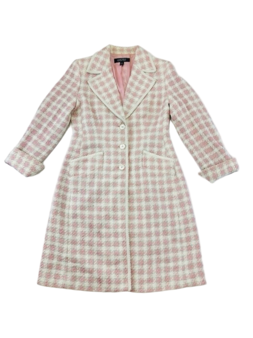 Vintage 90s Boucle pink white lined lightweight womens coat Medium Old Money